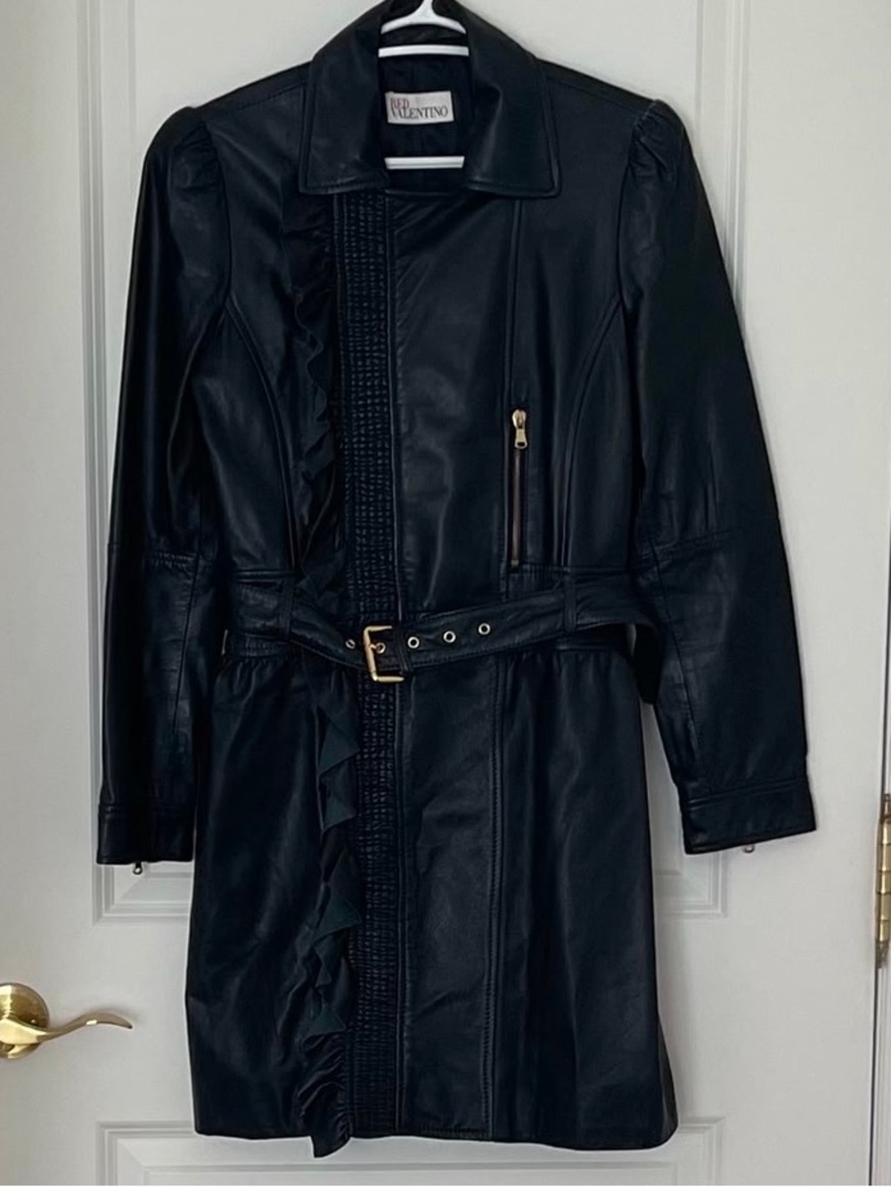 RED Valentino Navy Leather Belted Trench Coat